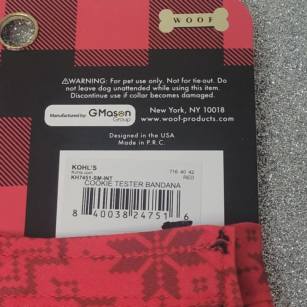 Woof Pet Bandana Official Cookie Tester Adjustable Neck Small-Medium Dog New OOS
